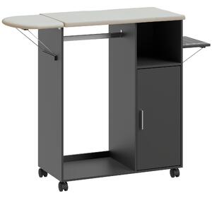 HOMCOM Mobile Asse da Stiro con Piano d'Appoggio Effetto Lino, 3 Ripiani a Cubo e Guida, 127x42.5x99 cm, Nero | Aosom Italy