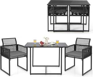 Set di mobili da giardino in rattan per 2 persone, mobili da balcone piccoli salvaspazio, tavolo da pranzo con 2 sedie pieghevole, mobili da balcone piccoli, nero
