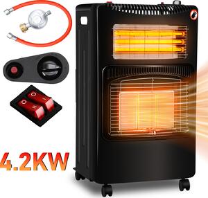 Stufa a gas Clanmacy 4,2 KW con regolatore+tubo+adattatore 3 e 4 per la DE | stufa a gas stufa a gas in Vetroceramica con 3 livelli | stufa a gas a infrarossi stufa radiante per bombole di gas butano o propano fino a 15 kg