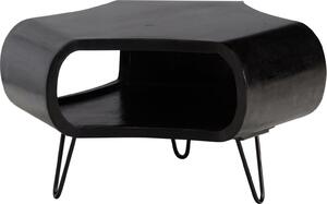 WOHNLING Tavolino da salotto 60x60x35 cm Legno massello di mango Metallo Nero Tavolino da salotto Tavolino da soggiorno Organico con spazio di archiviazione Tavolino da caffè Massiccio Tavolino