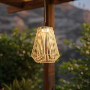 Lampada a sospensione solare LED Lindby Austas, beige, Ø 32 cm, USB, IP54 Austas Lindby, dimmerabile, Crema / Ambra, Plastica, Moderno, Lampade solari