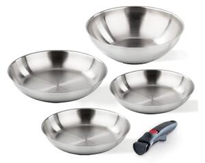 Barazzoni Inox Facile Set 3 Padelle 20-24-28cm Wok 28cm Inox Manico Staccabile Funziona su Gas Elettrico Induzione