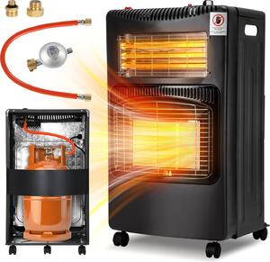 Stufa a gas Bettizia a infrarossi in Vetroceramica, gas+elettricità incl. adattatore Euro, 4200 watt, 3 livelli, per bombole di gas butano/propano fino a 15 kg, tubo gas e copertura