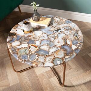 Riess-ambiente Tavolino rotondo NOBLE 65 cm in agata, piano rimovibile, struttura in metallo dorato, tavolino da salotto