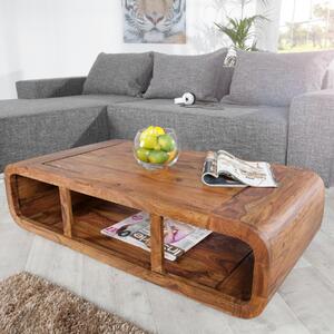 Riess-ambiente tavolino in legno massiccio CURVED 100cm finitura pietra sheesham marrone spazio per TV lowboard
