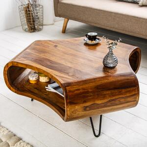 Riess-ambiente Tavolino retro ORGANIC LIVING 90cm marrone sheesham finitura pietra legno massiccio spazio di archiviazione