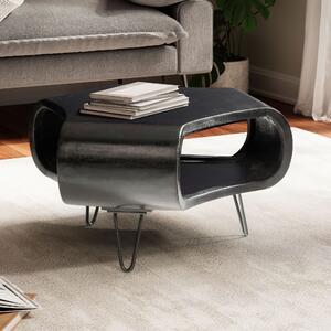 FineBuy Tavolino in legno massello di mango 60 cm nero – Tavolino da salotto con ripiano e gambe in metallo | Tavolino di design realizzato a mano | Stile retrò