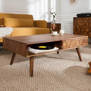 Tavolino in legno massiccio riess-ambiente MYSTIC LIVING 100cm finitura pietra sheesham marrone con vano portaoggetti