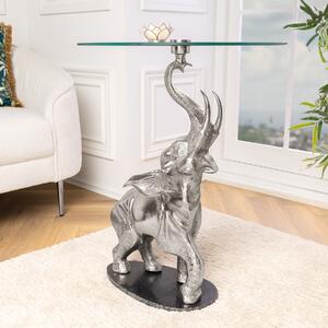 Riess-ambiente Tavolino rotondo ELEPHANT 80 cm argento metallo vetro marmo scultura tavolino da salotto