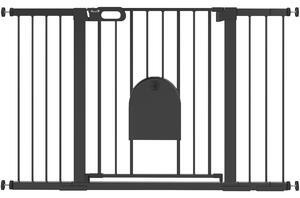 PawHut Cancelletto per Animali con Porticina regolabile, con 3 Prolunghe, 75-131 cm, Nero | Aosom Italy