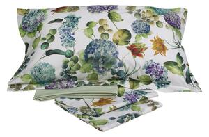 Completo Lenzuola In Percalle Hydrangea-jungle Matrimoniale - 250X290 175X205 + 2 Federe 50X80 Emporium Floreale Verde Caleffi