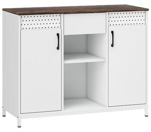 HOMCOM Credenza per Soggiorno con 2 Ante Forate Cassetto Scomparti Aperti Ripiani Regolabili 100x40x80 cm Bianco | Aosom Italy