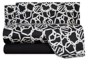 Completo Lenzuola In Raso Di Cotone Chains Matrimoniale - 250X290 175X205 + 2 Federe 50X80 Premoli Di Bella Moderno Black Caleffi