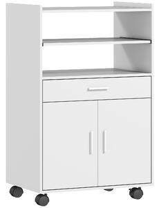 HOMCOM Mobile portamicroonde, con ripiano, armadietto a due ante, cassetto, ruote, Bianco | Aosom Italy