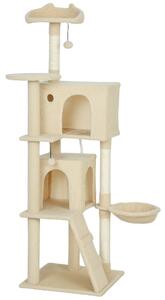 PawHut Tiragraffi per Gatti con Amaca, Scala, Tana, 2 Palline in Peluche, Pali in Sisal, 48 x 48 x 160 cm, Beige | Aosom Italy