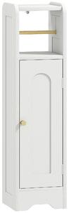 HOMCOM Mobile Porta Carta Igienica in Legno con Armadietto con Ripiano Interno Regolabile, 21x20x79 cm, Bianco | Aosom Italy