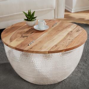Riess-ambiente Tavolino rotondo ORIENT STORAGE 60cm in legno d'acacia argentato con contenitore Tavolino Hammerschlag Tavolo