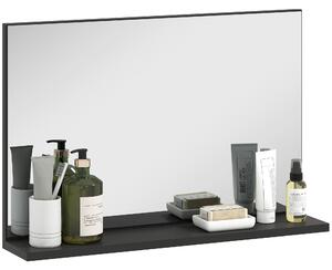 Kleankin Specchio Bagno da Parete con Mensola Design Moderno e Multiuso, 60x12x40 cm, Nero | Aosom Italy