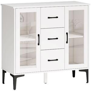 HOMCOM Credenza moderna, con 3 cassetti, 2 ante in vetro, ripiani regolabili, in MDF, Bianco | Aosom Italy