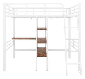 Moimhear 140x200cm letto in metallo con struttura, letto in ferro con scrivania, a soppalco con quattro piccoli ripiani e una grande libreria per bambini, ragazzi, nero