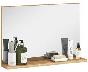 Kleankin Specchio Bagno da Parete con Mensola Design Moderno e Multiuso, 60x12x40 cm, Legno | Aosom Italy