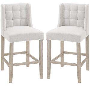 HOMCOM Set di 2 sgabelli da bar moderne sedie da cucina sgabelli da bar per cucina con schienale basso in lino tocco gomma legno beige 47 x 50 x 101 cm