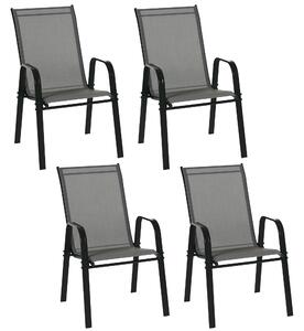 Outsunny Set 4 Sedie da Giardino Impilabili e Salvaspazio con Braccioli in Metallo e Tessuto a Rete, Grigio|Aosom