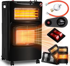 Clanmacy stufa a gas stufa a gas radiante 4,2 KW caminetto a gas incl. regolatore + tubo flessibile + adattatore da DE a UE 3 e 4 stufe a gas bombole di gas butano o propano fino a 15 kg nero