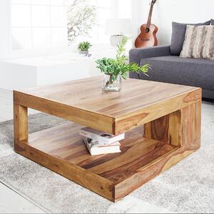 Riess-ambiente design tavolino GIANT 80cm in legno massello di sheesham marrone finitura pietra con ripiano