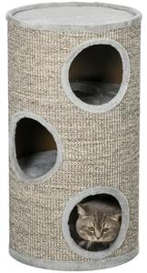 PawHut Cuccia per Gatti a 3 Livelli con Tiragraffi in Sisal e Peluche, Ø38x70cm, Grigio Chiaro|Aosom