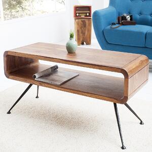 Riess-ambiente Tavolino retrò ALPHA 100cm in legno massello di sheesham marrone finitura pietra gambe in metallo nero