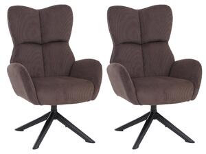 Set da 2 sedie da pranzo HWC-Q54, sedia relax, sedia lounge, sedia imbottita, girevole, in metallo con rivestimento in cord (320 g/m²) ~ marrone scuro