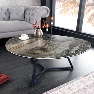 Riess-ambiente Tavolino moderno MARVELOUS 90 cm taupe nero marmo metallo Vetroceramica tavolino da salotto