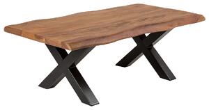 Tavolino con tronco massiccio MAMMUT 110 cm in acacia, finitura miele, con struttura a X nera