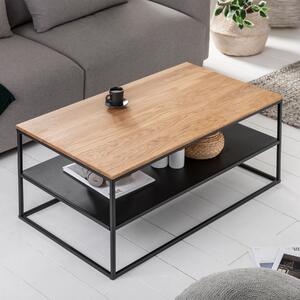 Tavolino industriale APARTMENT di riess-ambiente, 95 cm, in rovere massello oliato con ripiano, struttura in metallo nero, tavolino da salotto