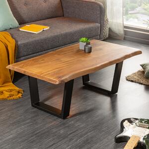 Riess-ambiente Tavolino in legno massello MAMMUT 110 cm Acacia Struttura in metallo nero 3,5 cm Piano del tavolo Tavolino Tavolino