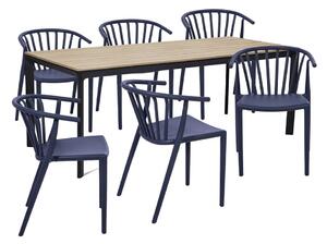 Set da pranzo da giardino per 6 persone con sedia Capri blu e tavolo Thor, 210 x 90 cm Thor & Capri - Bonami Selection
