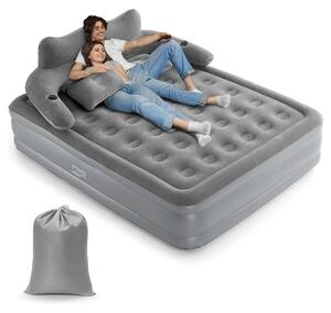 Materasso gonfiabile per 2 persone - Materasso gonfiabile doppio - Pompa integrata - 195x150x40 cm - Per il campeggio e per casa - Grigio