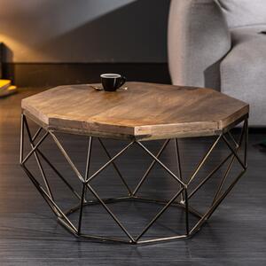 Riess-ambiente Tavolino di design DIAMOND 70 cm naturale legno di mango massiccio ottone struttura in ferro tavolino comodino tavolo