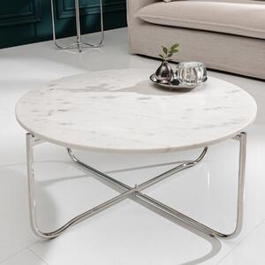 Riess-ambiente Tavolino rotondo NOBLE 65 cm bianco marmo piano rimovibile ribaltabile argento metallo tavolino tavolino