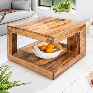 Riess-ambiente design tavolino GIANT 60cm in legno massello di sheesham marrone finitura pietra con ripiano