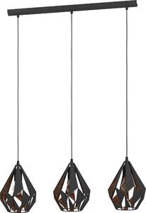 Lampadario A Sospensione Vintage Carlton 1 Acciaio Nero Rame 3 Luci E27