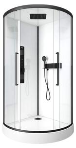 Doccia completa MARWELL Doccia completa bianca rotonda 90 x 90 x 215 cm - doccia in set completo incluso piatto doccia e rubinetto - pannello posteriore in vetro bianco - con ingresso frontale
