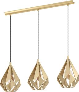 Lampadario A Sospensione Vintage Carlton Acciaio Oro 3 Luci E27