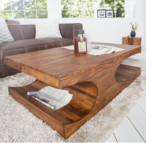 Tavolino di design riess-ambiente CUBUS 120cm in legno massello di sheesham marrone finitura pietra con vano portaoggetti