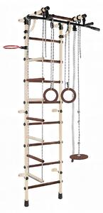 Spalliera per bambini: struttura da arrampicata da interno in metallo con scala di corda e ruote da ginnastica – Gamma Plus, beige