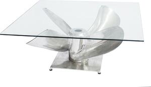 Tavolino marittimo OCEAN L 85 cm argento antico elica di nave con piano in vetro tavolino da salotto tavolino da soggiorno