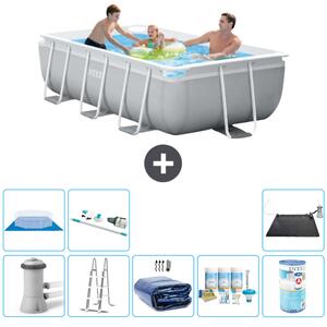 Piscina Intex rettangolare con struttura a prisma - 300 x 175 x 80 cm - grigio - inclusa pompa - tenda a scaletta - pacchetto manutenzione - filtro - telo di fondo - aspirapolvere - tappeto solare