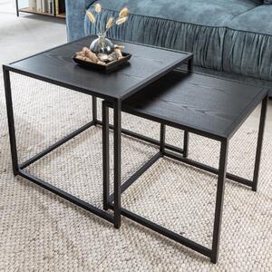 Riess-ambiente Set di 2 tavolini SLIM LINE 50 cm in frassino nero stile industriale tavolino da salotto