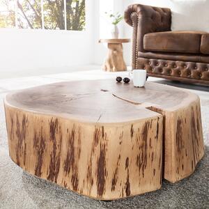 Riess-ambiente Tavolino da salotto GOA in legno massello di acacia naturale, 60 cm, rotondo con rotelle, pezzo unico, tavolino da salotto